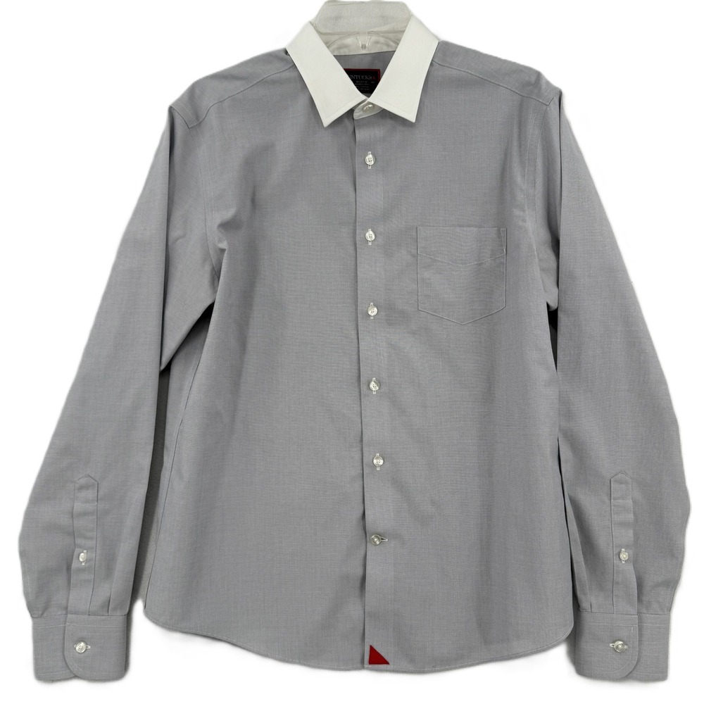 UNTUCKit Button Down Shirt Mens Medium Grey White Contrast Collar Wrinkle Free
